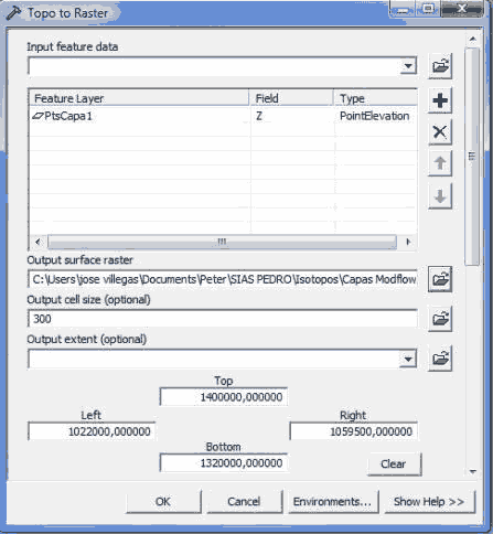 ventana topo to raster de ArcGis