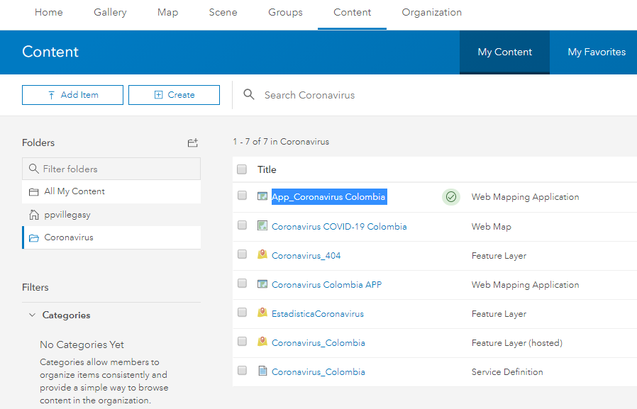 Crear una aplicación web en ArcGis online. Coronavirus